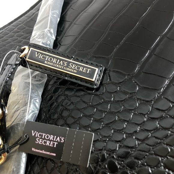 Victoria Secret Logo Midnight Croc Tote Shoulder Bag - Picture 9 of 15